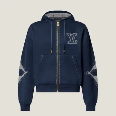 Sweat zippé à capuche à motif intarsia en coton
