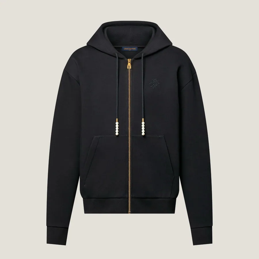 Sweat à capuche zippé brodé en jersey