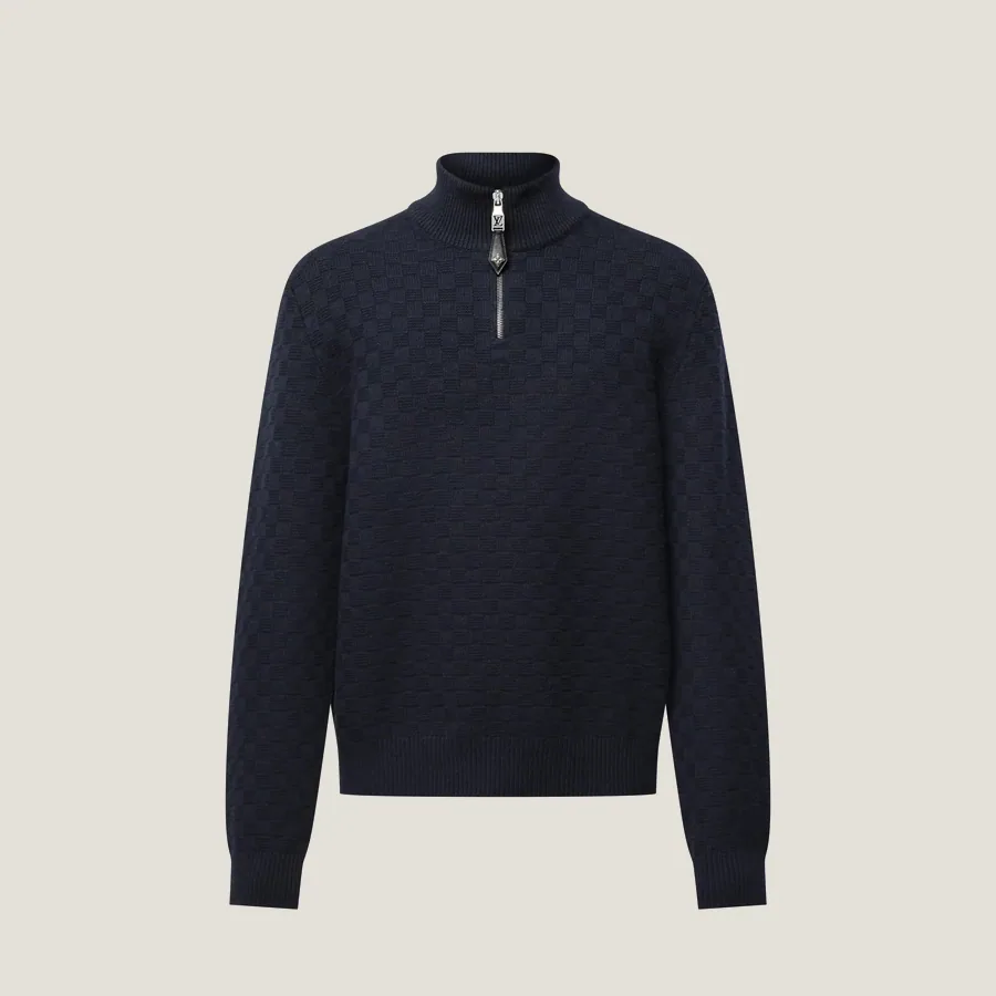 Pull demi-zippé en laine et cachemire